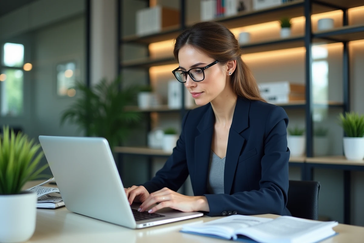 Femme professionnelle travaillant sur son ordinateur