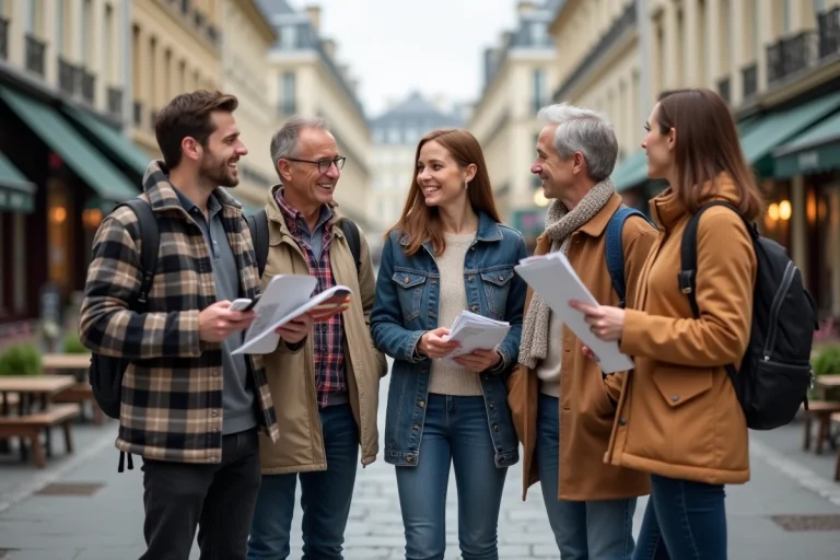 Groupe de jeunes adultes sur un boulevard parisien