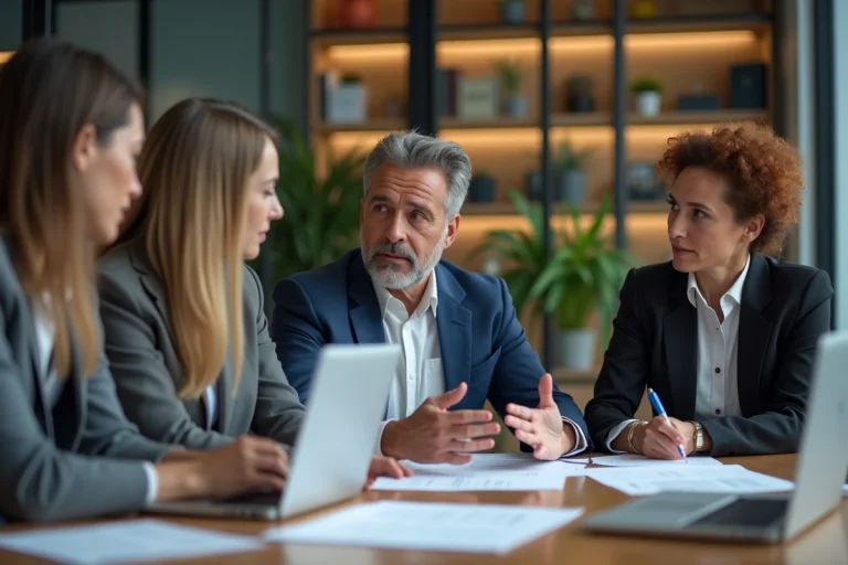 Groupe de professionnels en réunion dans un bureau moderne