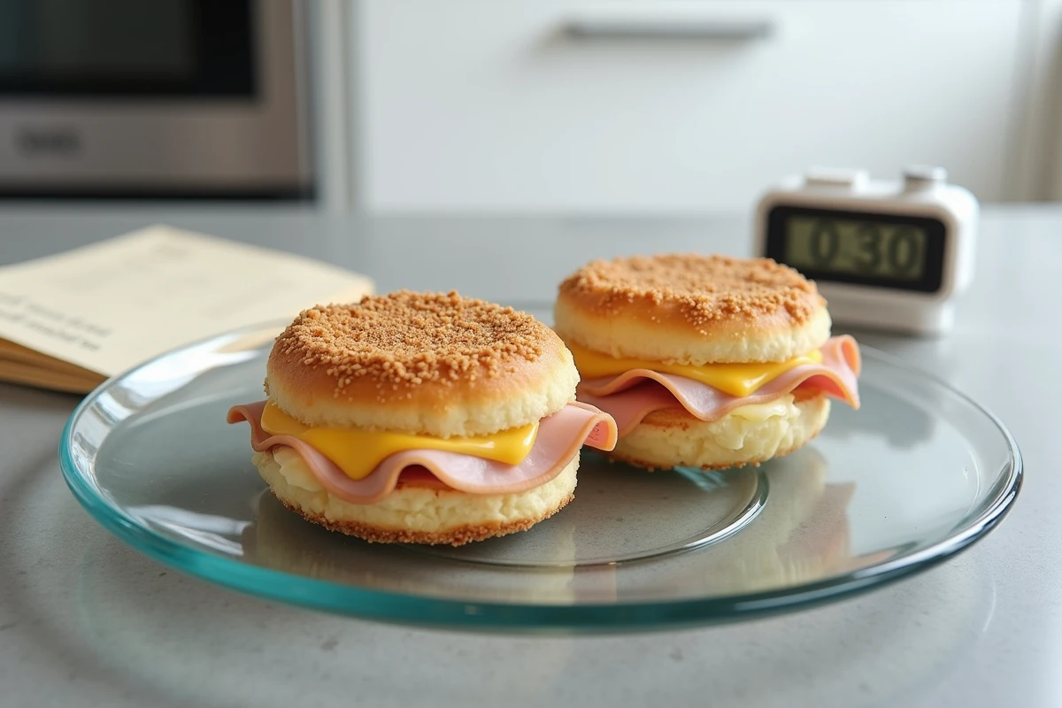 Deux cordons bleus sur une assiette micro-ondes avec un minuteur de cuisine, illustration du temps de cuisson idéal